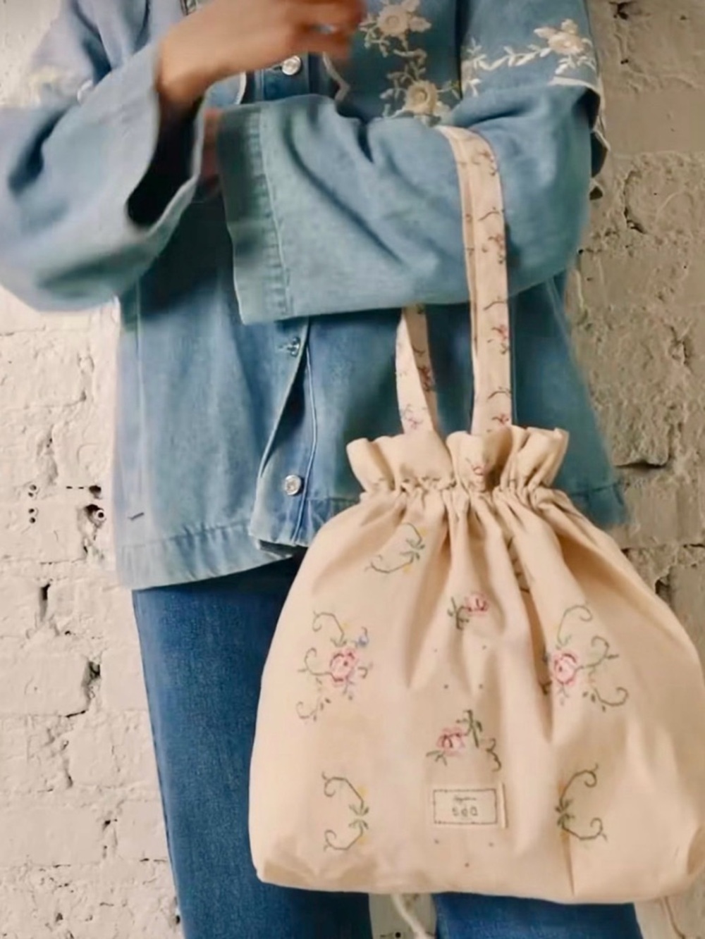 Sezane SEA NY Floral Drawstring Tote Bag NEW